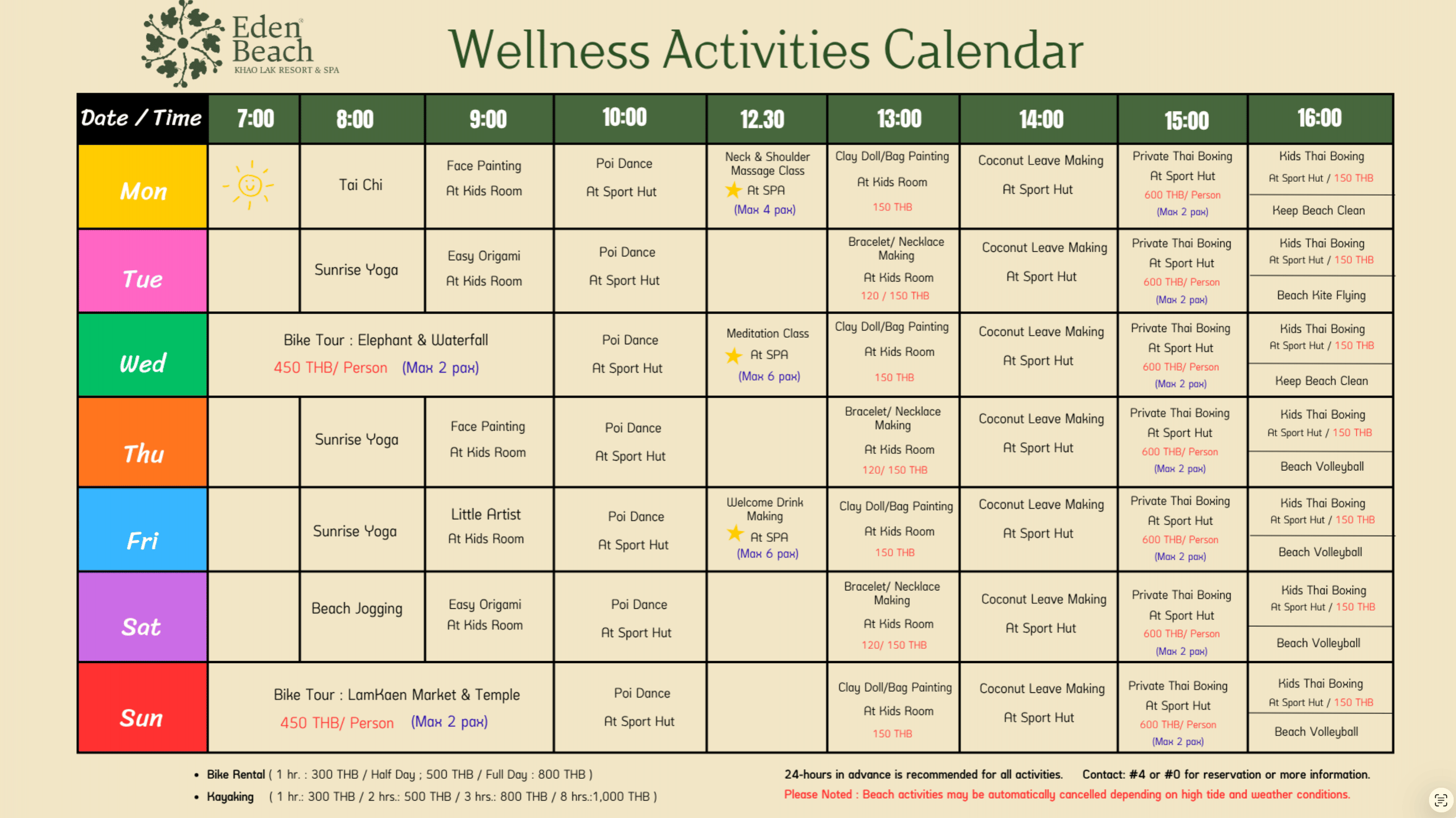Eden Activities Calendar
